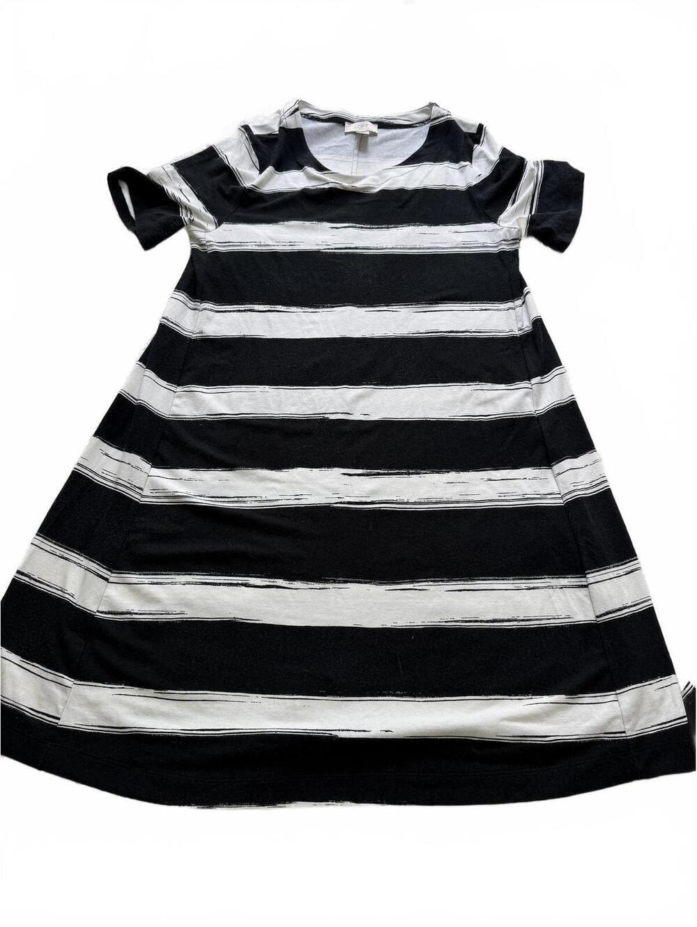 LOFT SZ S Nautical Black/White Striped Rayon Blend short sleeved‎ shirt dress